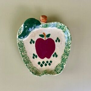 Vintage Apple Ceramic Dish | Green Swirl Border | Rustic Country Kitchen Decor